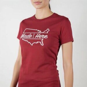 Made Here Cross Country Women’s T-Shirt Heather Strawberry White Cotton Tee XL